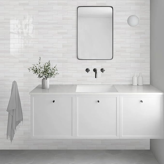 Vamos Tile 4-Piece Glossy Dolomite White Peel and Stick Backsplash Tile - Image 8