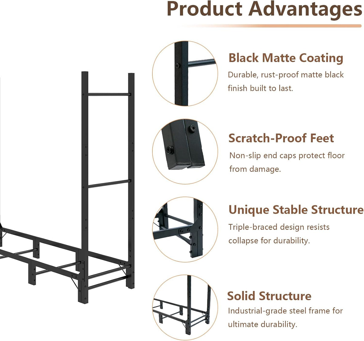 c-hopetree 4ft outdoor indoor firewood rack, adjustable metal shown in use