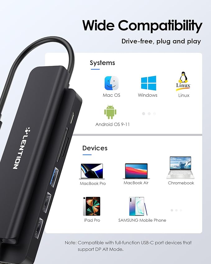 LENTION USB C Hub with 100W Charging, 4K@60Hz HDMI, Dual Card Reader, USB 3.0 & - Image 7