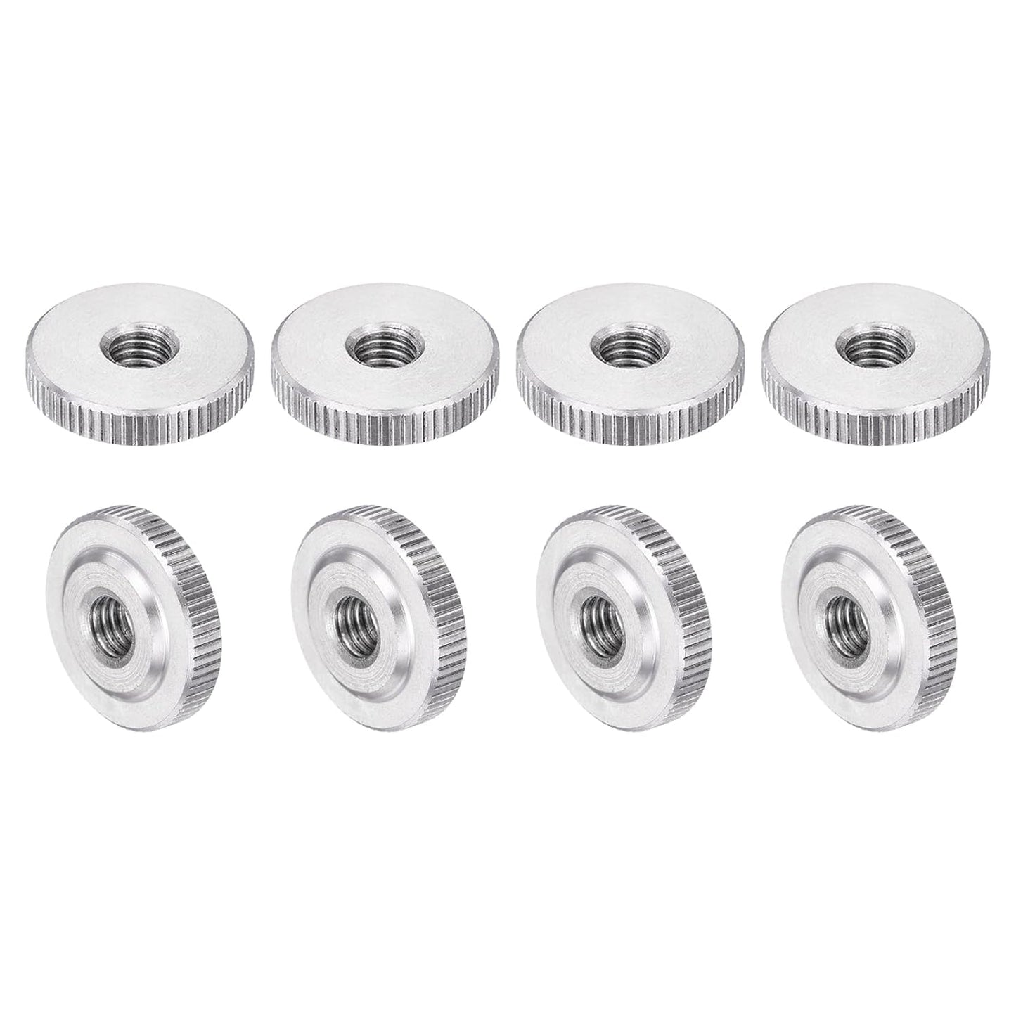 uxcell 8Pcs M6 Knurled Thumb Nuts, 304 Stainless Steel Round Knurled Flat Head Through Hole Handle Nut, Lock Adjusting Nuts, Thin Type, Silver