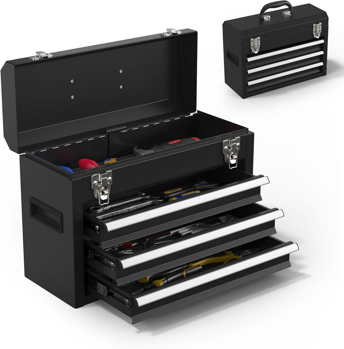portable metal tool box – 3 drawers lockable, main product view