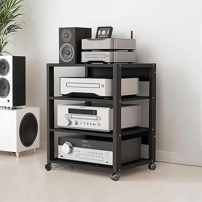 Dernoing 4 Tier Audio Rack Tower, CD Record Player Stereo Receiver AV Equipment - Image 5
