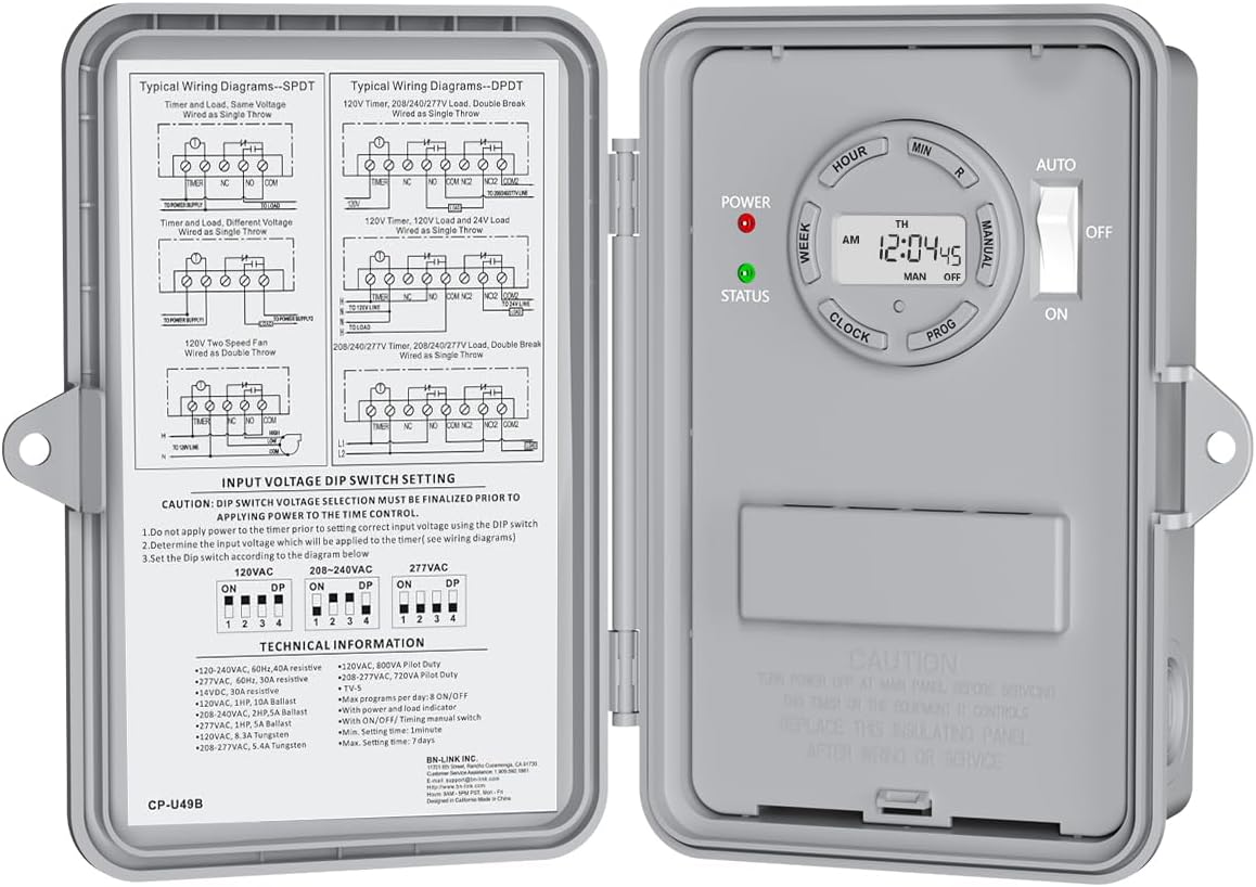 BN-LINK Pool Pump Timer, Outdoor Timer Box, Heavy Duty, 2HP 40A Max, 277 VAC