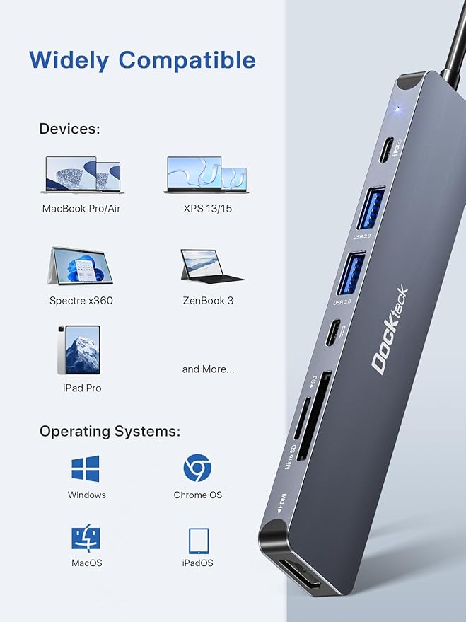 USB C Hub, dockteck 7 in 1 Multiport USB C Adapter - Image 6