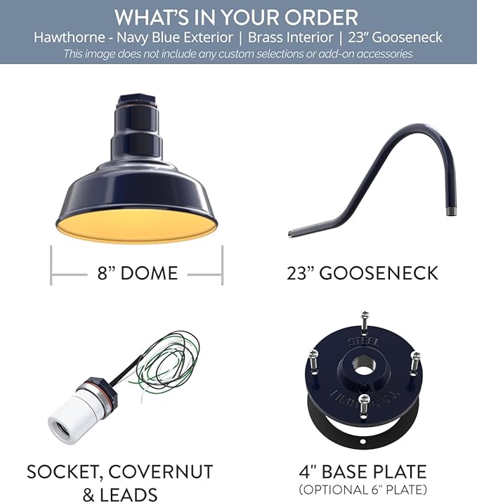 Steel Lighting Co. Hawthorne Barn Light | Outdoor Wall Mounted | 8 inch Dome | - Image 6