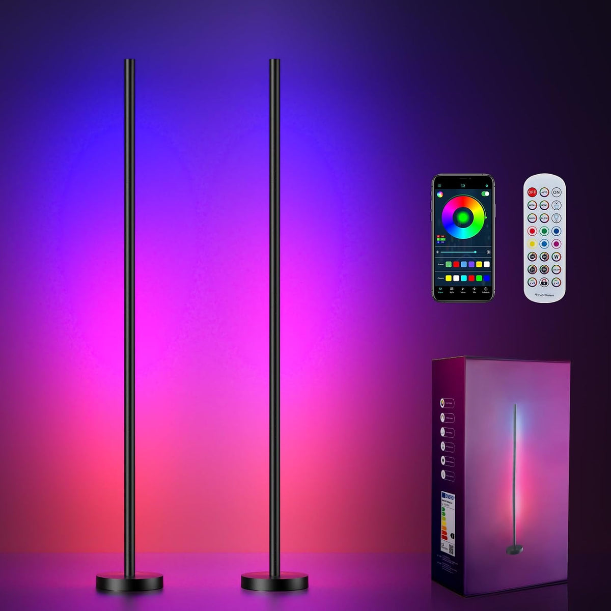 Corner Floor Lamp, 2 Pack LED Corner Lamp