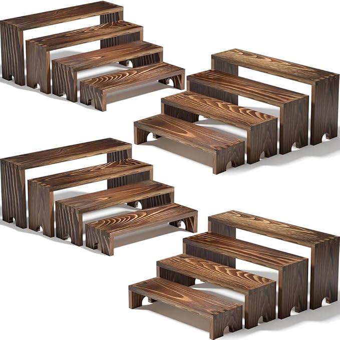 4 Set Large Wooden Tiered Riser Display Stands by Unknown