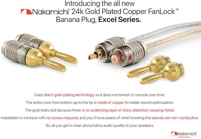Nakamichi FanLock Excel Series 24k Gold Plated Banana Plugs 10 AWG - Image 2