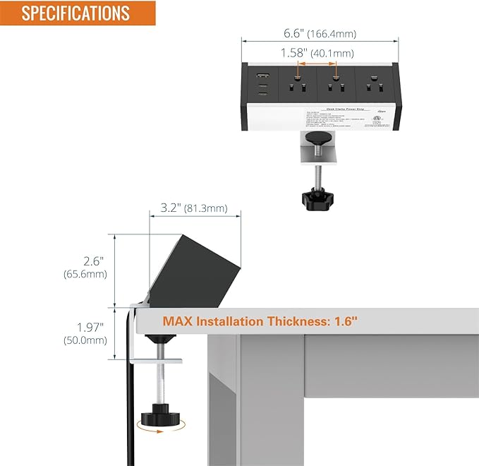 Tecmojo Desk Clamp Power Strip 3 Outlet - Image 2