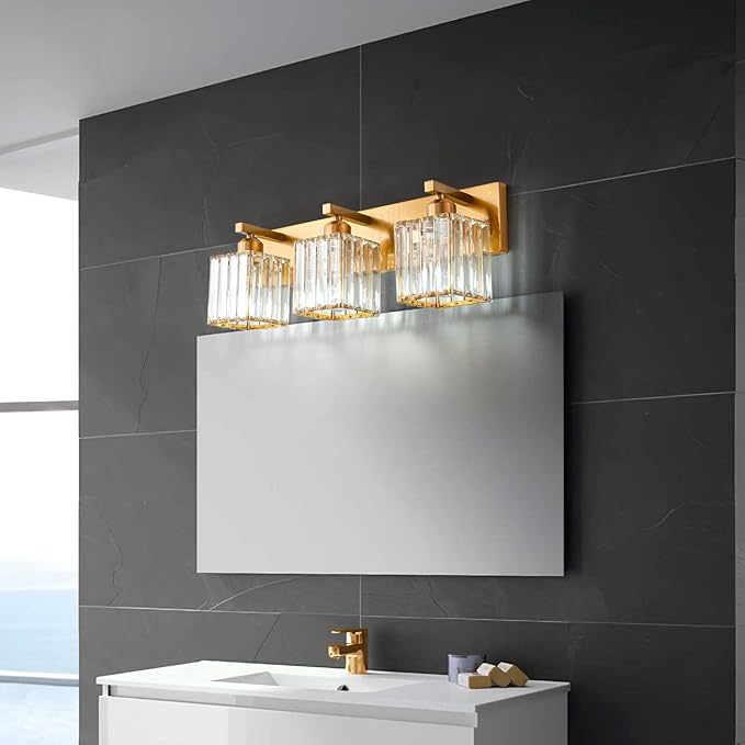 FDPBY Modern Bathroom Vanity Light 3-Lights Gold Crystal Bathroom Wall Light - Image 3