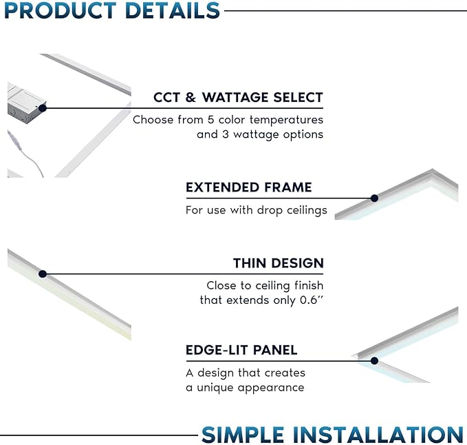 LUXRITE 2x2 FT Edge-Lit Frame LED Panel Lights, 5CCT Selectable 3000K-6500K - Image 3