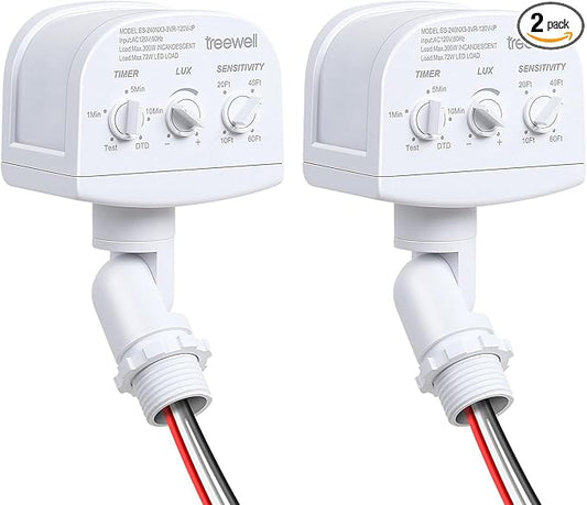 TREEWELL 2 Pack 240-Degree Replacement Motion Sensor, Adjustable LUX & Time & by treewell