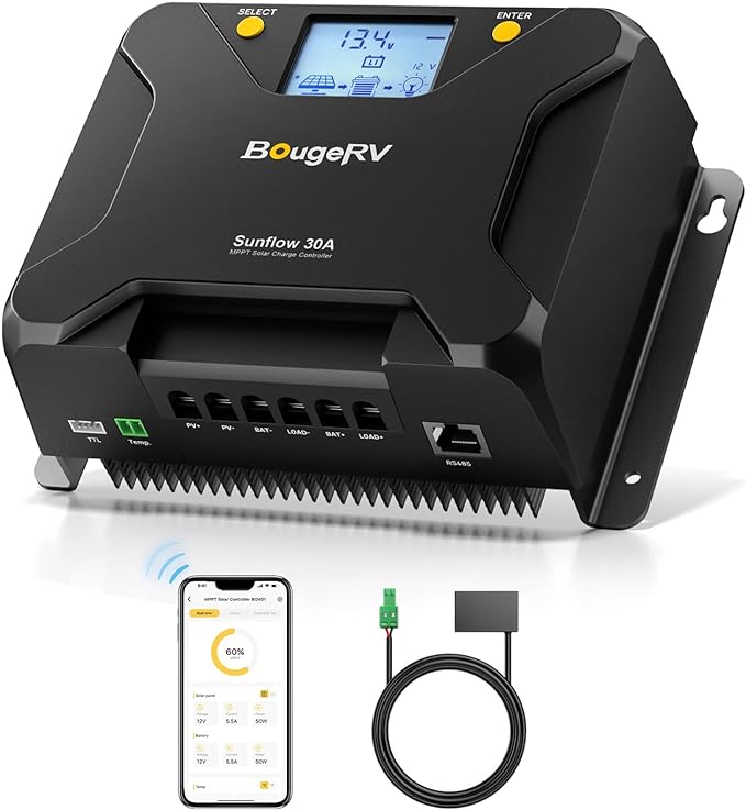 BougeRV MPPT Solar Charge Controller 30A, w/ Low-Temp Cut-Off, APP Control by BougeRV