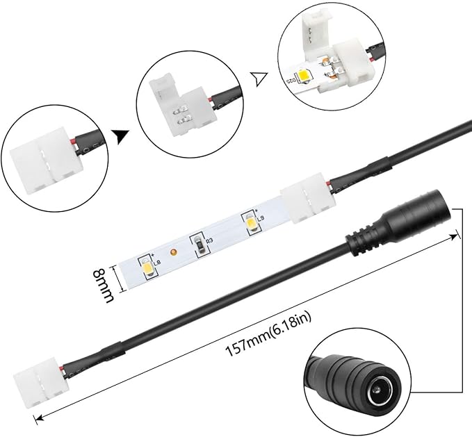 LightingWill 10pcs/Pack DC Female Plug Solderless Snap Down 2Pin Conductor LED - Image 2