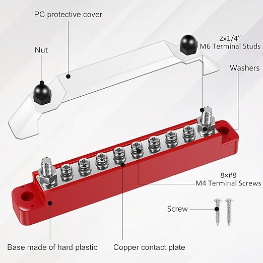 JUNXILPPD 12V Stainless Steel Bus Bar Marine Simplify Wiring Power Distribution - Image 3