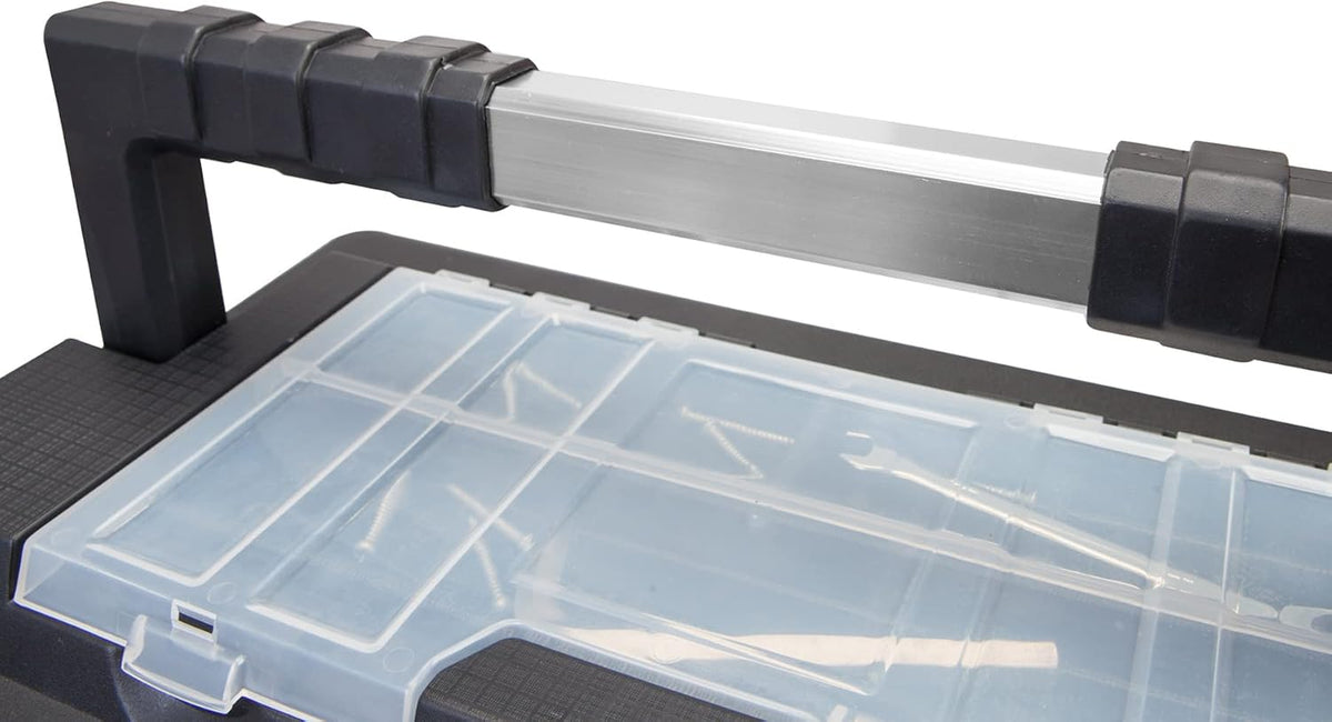 tce 18-inch tool box stainless steel&plastic portable toolbox showing dimensions