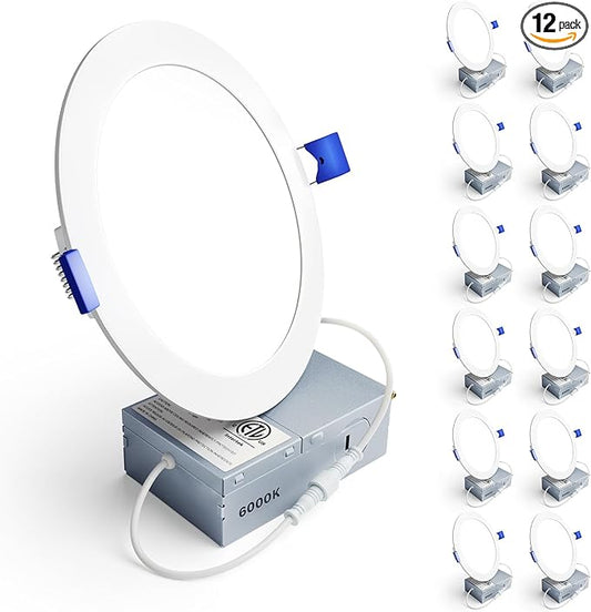 Ensenior 12 Pack 6 Inch LED Recessed Ceiling Light, 6000K Clear White, 1050LM by Ensenior