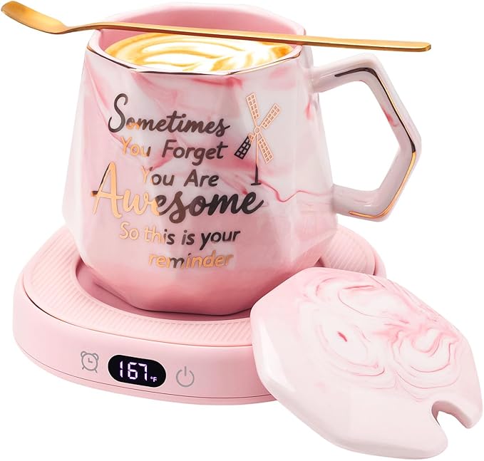 Coffee Mug Warmer & You are Awesome Mug Set, Smart Heated Electric Cup Warmer by SmartTool%E2%80%A2BetterLife