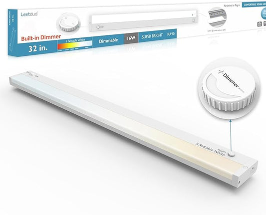 Leetdud Under Cabinet Lighting Plug in or Hardwired Built-in Dimmer, 32 Inch 16W by Leetdud
