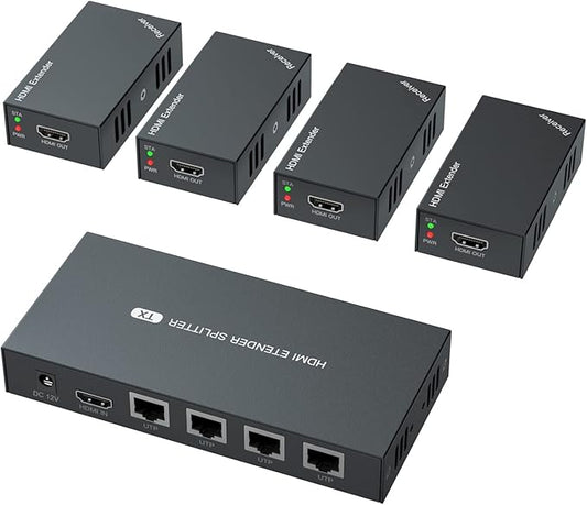 HDMI Extender Splitter 1x4 1080P@60Hz Over Cat 5E/6/7 Ethernet Cable 50m by PWAYTEK