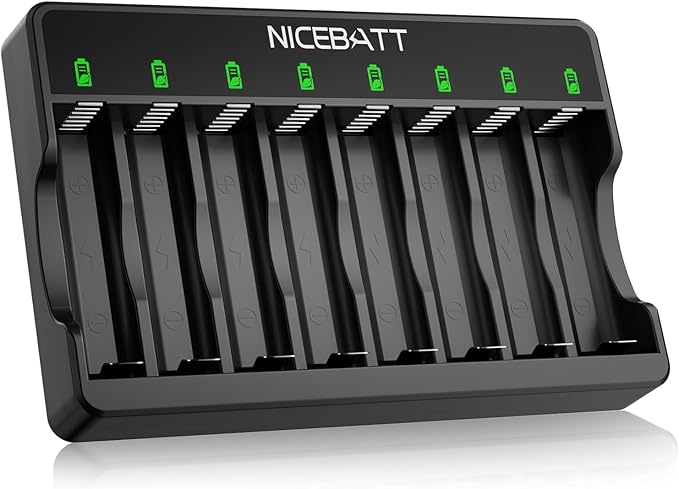 Smart 8 Bay AA AAA Battery Charger, Over-Discharge Damage Repair, USB Type-C by Unknown