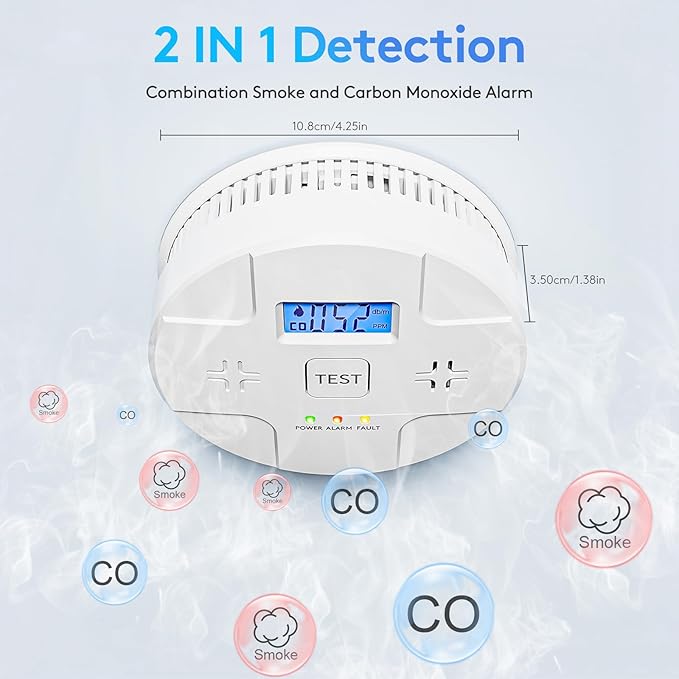 5 Packs, Smoke Detector Carbon Monoxide Detector Combo, 2-in-1 Detection - Image 4