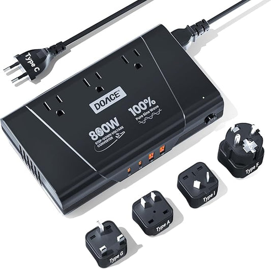 DOACE 800W Pure Sine Wave Voltage Converter US to Europe- 220V to 110V Converter by DOACE
