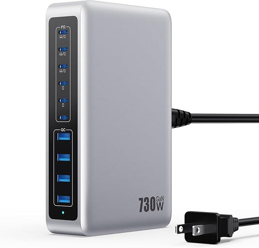 730W USB C Charger Block, GaN IV Fast Charging Station Hub 10 Ports, QC4.0+3 PD by LanLuk