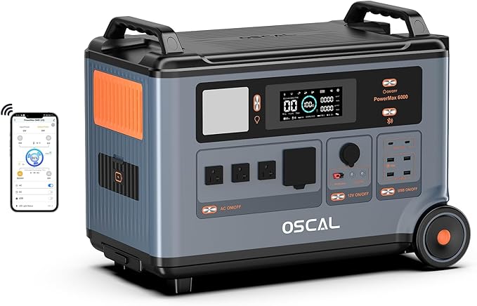 OSCAL PowerMax 6000 Solar Generator, 3600Wh LFP Battery Power Station, by OSCAL