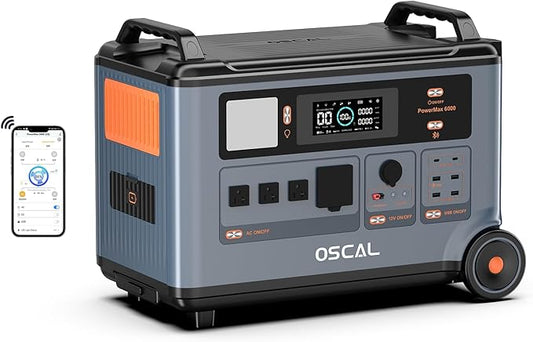 OSCAL PowerMax 6000 Solar Generator, 3600Wh LFP Battery Power Station, by OSCAL