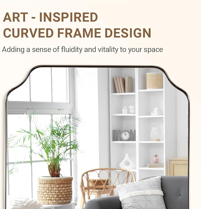 ANDY STAR Scalloped Bathroom Mirror, 24x36 Inch Brushed Nickel Rectangle Mirror - Image 7