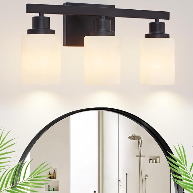 DIKAIDA 3-Light Bathroom Light Fixtures Over Mirror, Modern Matte Black Vanity - Image 8