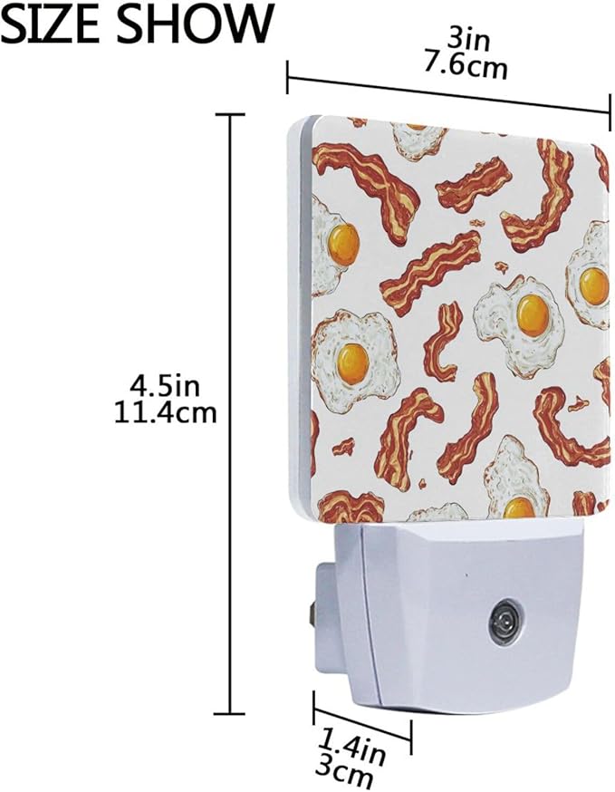 Pigsaly Led Night Light Vintage Bacon Tan Strips Fried Egg Night Light Plug in - Image 3