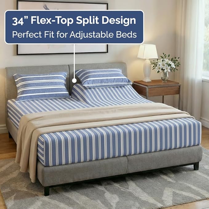 Split Head King Sheet Set – 4 Piece Flex Split Top King Sheets - Image 3