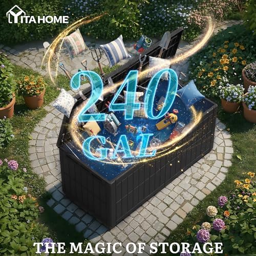 yitahome 240 gallon large outdoor storage box xxl shown in use