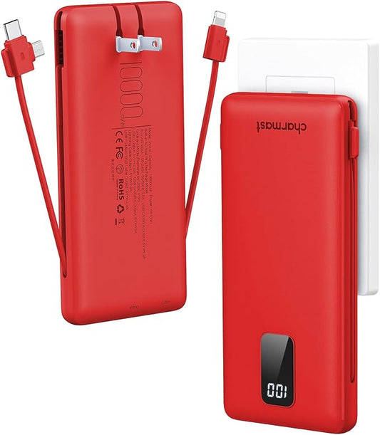 charmast Portable Charger with Built-in Cables and Plug, 10000mAh USB C Power by Charmast