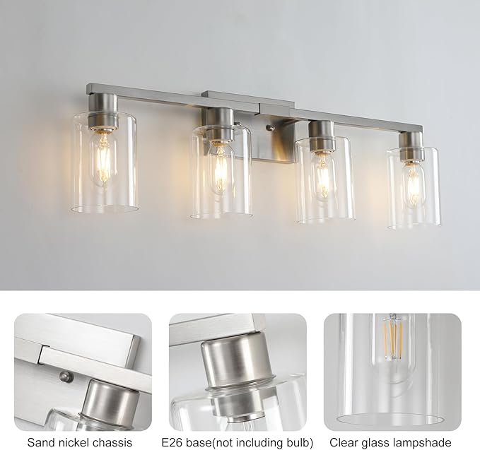 SOPEAS 4 Light Bathroom Light Fixtures, Brushed Nickel Modern Bathroom Vanity - Image 9