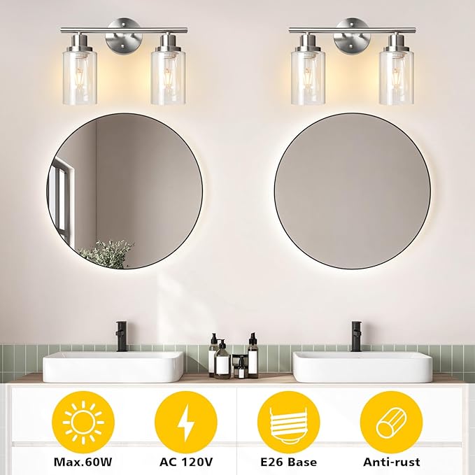 Unicozin 2 Light Vanity Lights, Brushed Nickel Wall Sconce Light - Image 5