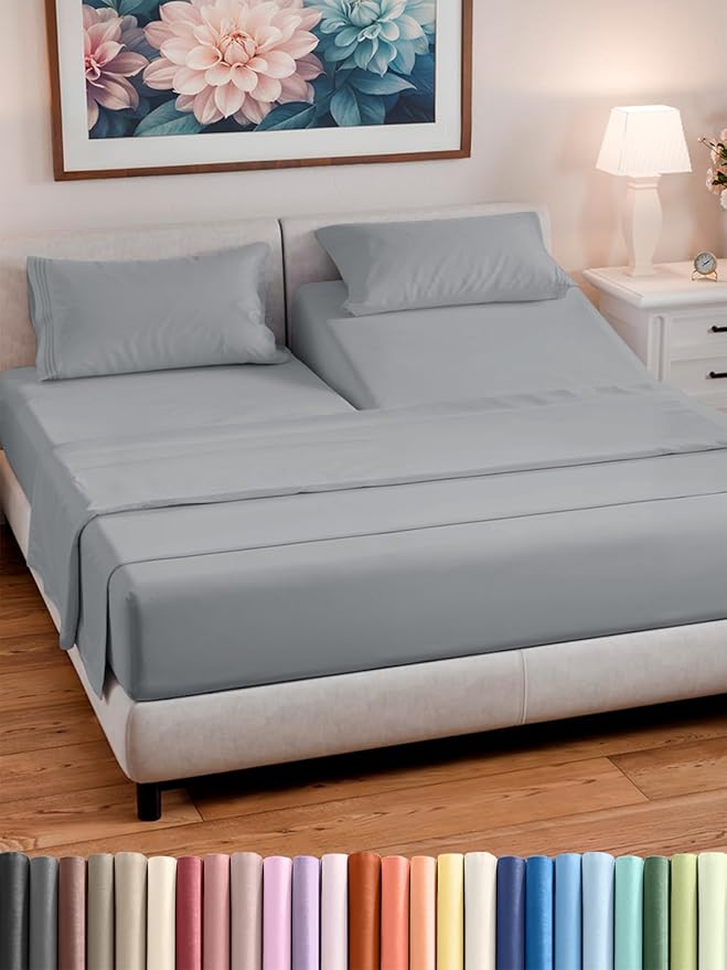 Split Head King Sheet Set – 4 Piece Flex Split Top King Sheets by CGKUnlimited