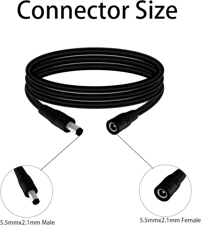 5.5mm x 2.1mm 3.3FT DC Power Extension Cable Male to Female 12V/24V 14AWG DC - Image 2