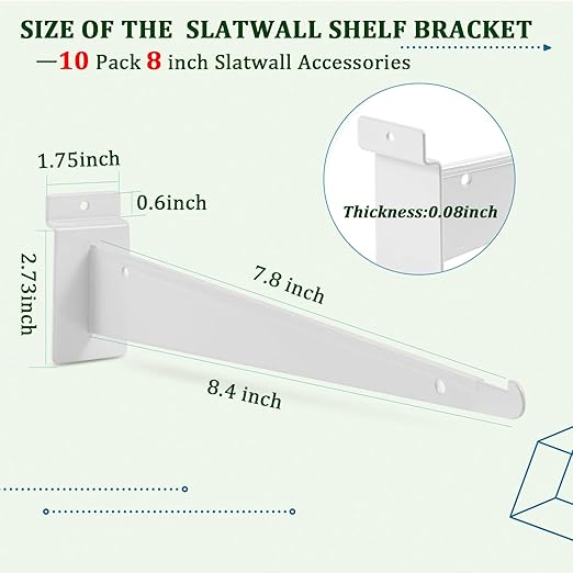 AYAYGD 10 Pack Slatwall Knife Shelf Bracket, 8 inch Slatwall Bracket - Image 2