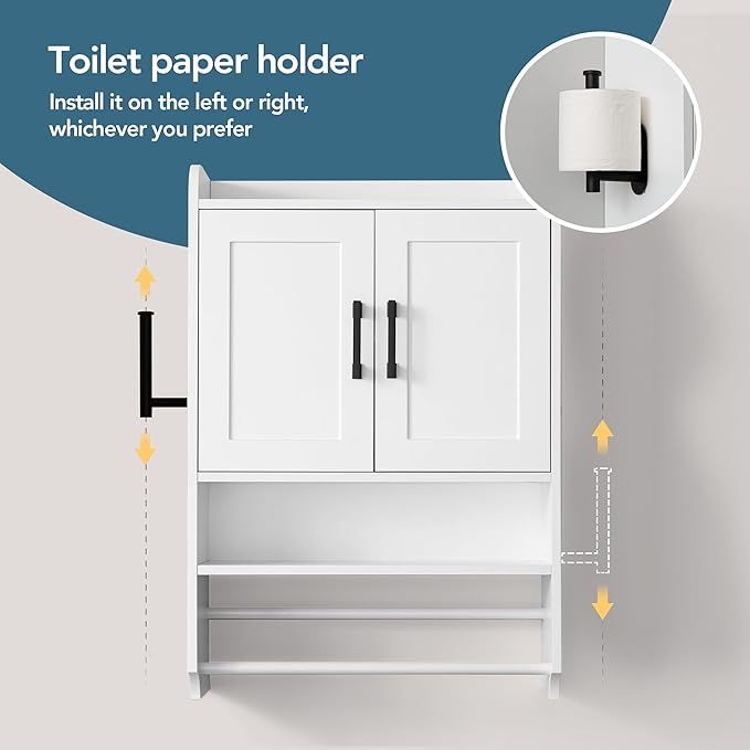 Bathroom Wall Cabinet with Door, Over The Toilet Wood Hanging Medicine Cabinets - Image 4