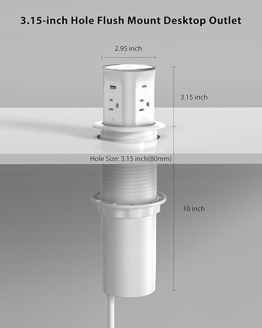 Motorized Pop Up Outlet, 2 PD 45W USB C Charging Station, 3.15 in Hole Desktop - Image 6