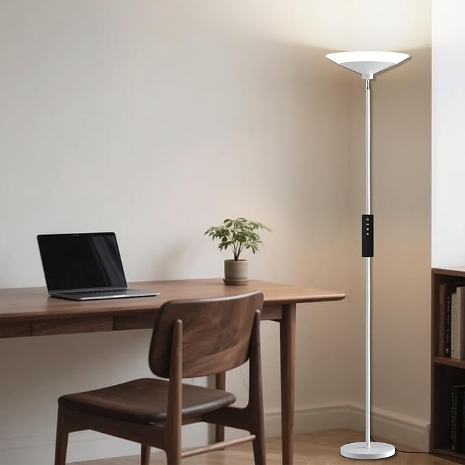 SIBRILLE White Torchiere Floor Lamp - 30W Dimmable LED Standing Lamp - Image 6