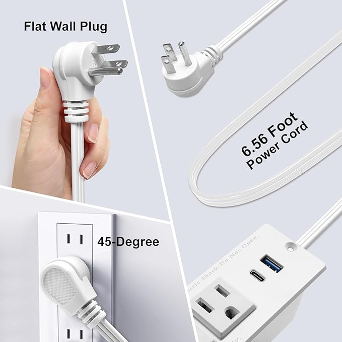 USB C Recessed Power Strip Fast Charge Desktop Power Station 2 Outlets 2 USB - Image 4