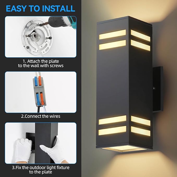 Zinola Dusk to Dawn Outdoor Lighting 2 Pack, Modern Outdoor Wall Lights Black - Image 8