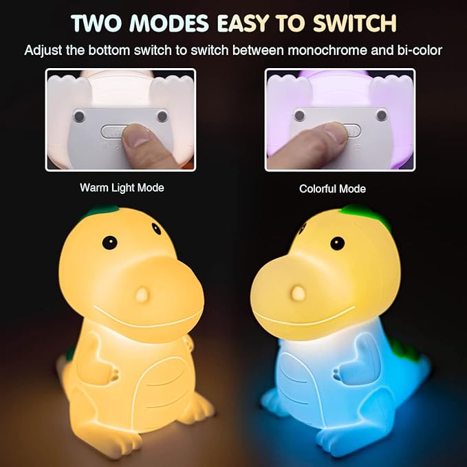 LEDHOLYT LED Cute Dinosaur Night Light, Cute Silicone Dinosaur Lamp and Animal - Image 4
