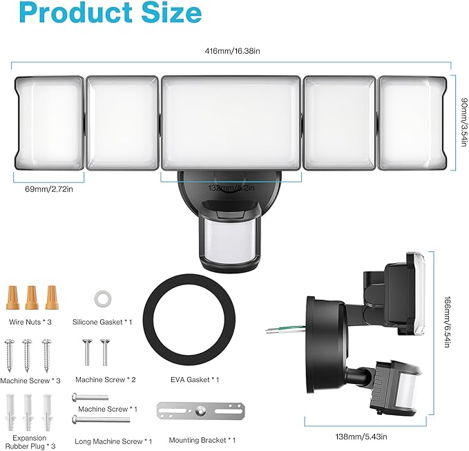 Olafus 130W Motion Sensor Outdoor Lights, 13000LM 2 Pack Motion Sensor Flood - Image 9