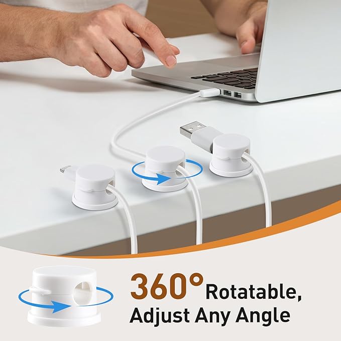 AGPTEK 8 Pack Magnetic Cable Clips, Upgraded 360° Rotatable Cord Holder Clips - Image 3