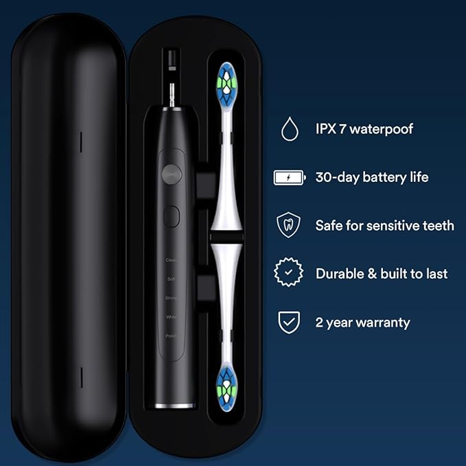 AURAGLOW Sonus Electric Toothbrush, 5 Cleaning Modes, 2 Brush Heads & Travel - Image 4